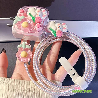 【NK】ตัวป้องกันสายชาร์จ เหมาะสำหรับเคสป้องกันเครื่องชาร์จลายการ์ตูนชุดหัวชาร์จลายคลื่น เคสป้องกัน18/20w charger protector