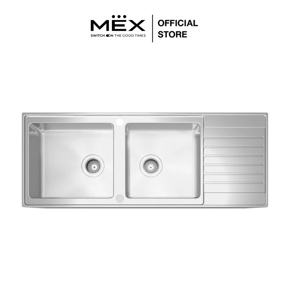MEX รุ่น ELB230BM อ่างล้างจาน 2 หลุม 1 ที่พัก ขนาดอ่าง 130 x 50 ซม. สเตนเลส สตีล AISI 304