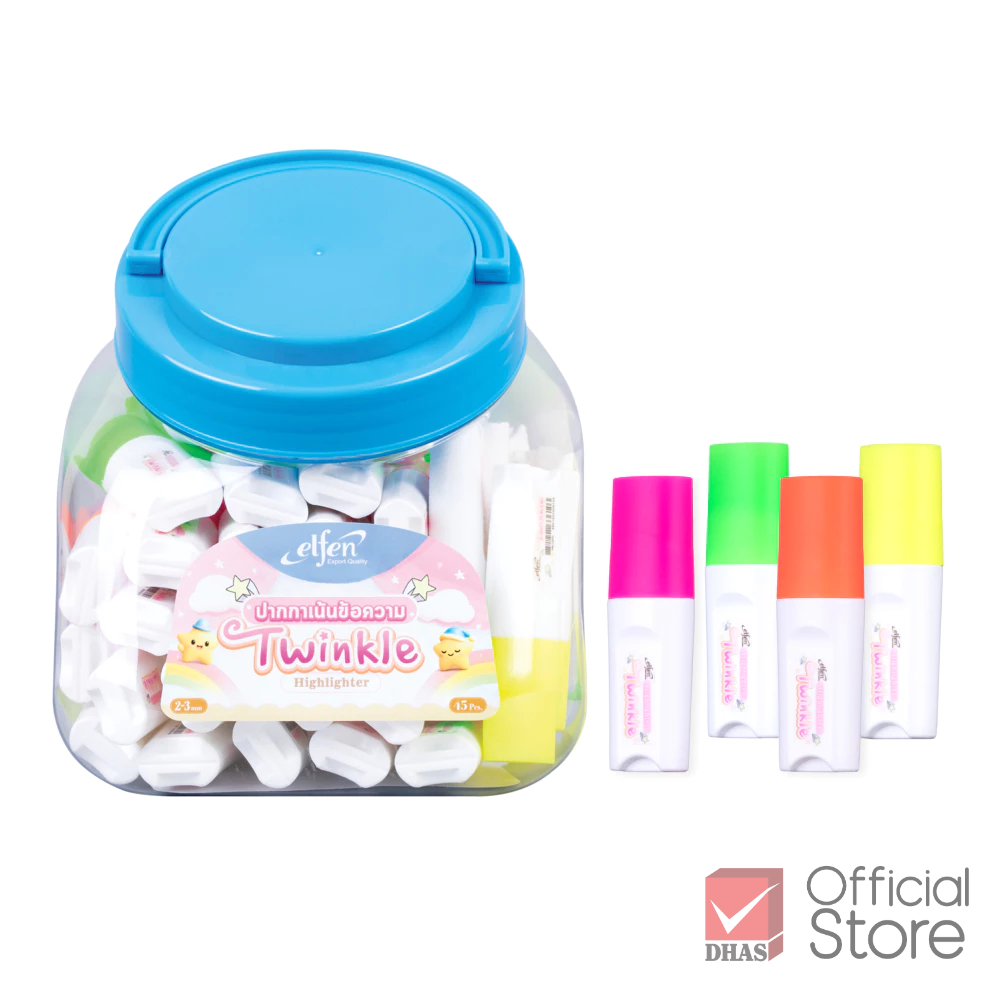 Elfen ปากกาไฮไลท์ ปากกาเน้นข้อความ ทวิงเคิล จำนวน 45 ด้าม/กระปุก