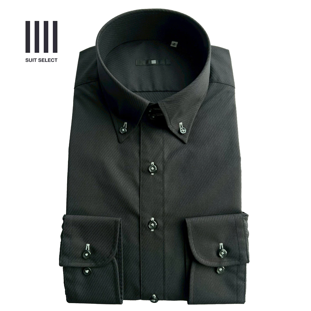SUIT SELECT SHIRT Button down collar (BLACK) เสื้อเชิ้ตสีดำ รุ่น SKL305