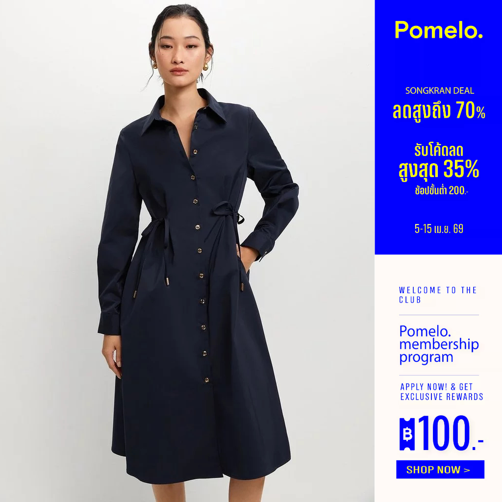 [Pomelo] เดรสแขนยาวแต่งโบว์ / Side Bow Long Sleeve Dress