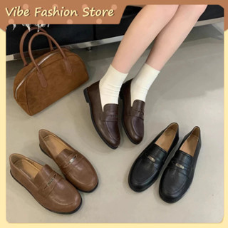 Vibe สุภาพสตรีรองเท้าไม่มีส้นใหม่ที่เรียบง่ายสบายๆย้อนยุคหนั…