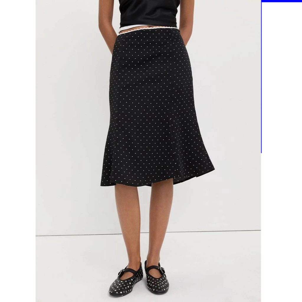 [Pomelo] กระโปรงลายจุดแต่งขอบลูกไม้ / Polka Dot Lace Trim Skirt