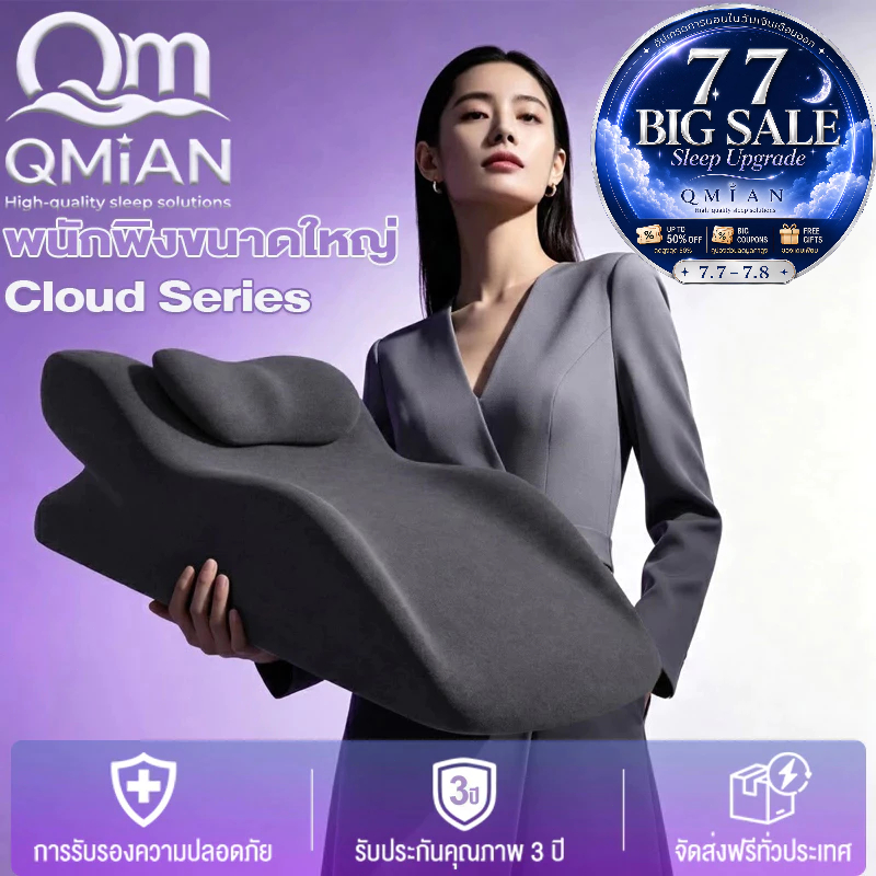QM หมอนพิงหลังบนเตียง เมมโมรี่โฟม หมอนสามเหลี่ยมอเนกประสงค์ 3-in-1 อุปกรณ์พยุงคอ+ยกสะโพก+หนุนหลัง+รองรับท่าโยคะ