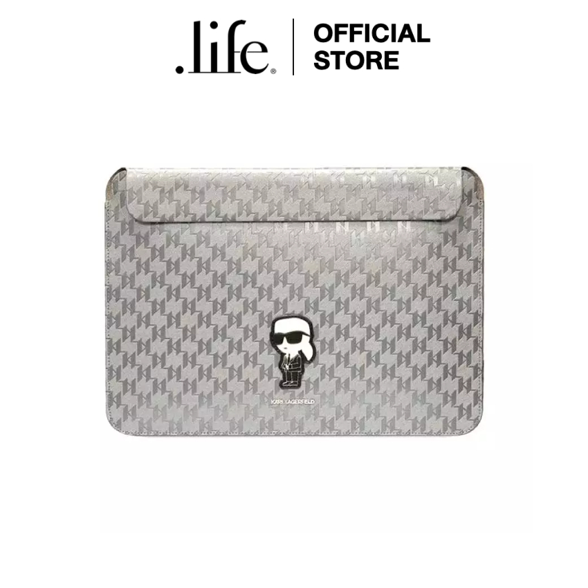 KARL LAGERFELD กระเป๋าใส่คอมพิวเตอร์ 14 นิ้ว Ikonik Saffiano Monogram - Silver | by Dotlife