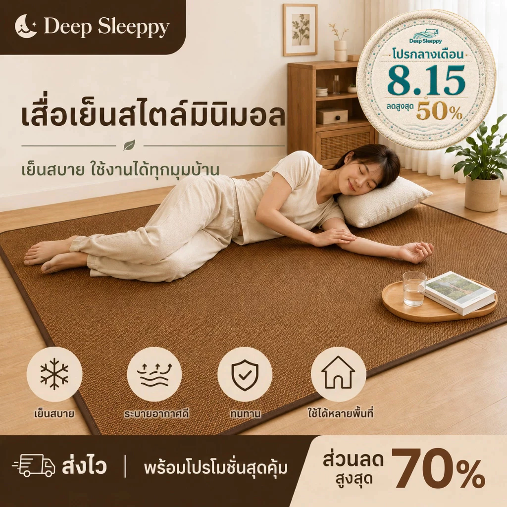 พรม เสื่อไม้ไผ่ เสื้อทาทามิ พรมปูพื้น พรมห้องนอน เสื่อเย็น พรมกันลื่น 160X180CM พรหมแต่งห้อง สามารถม้วนเก็บได้ COD