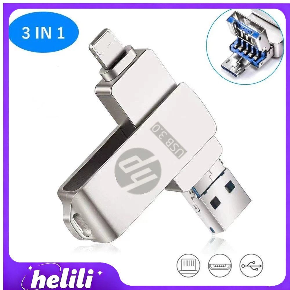 HP แฟลชไดร์ฟ 1TB 3 in 1 Flashdrive OTG USB iphone Flash Drive แฟลชไดร์ฟ 3.0 Thumbdrive