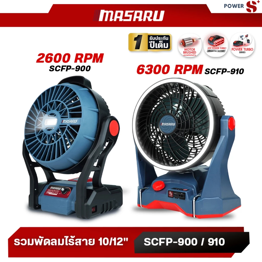 (ถูกสุด) MASARU พัดลมไร้สาย 12/10 นิ้ว SCFP-900/SCFP-910 พัดลมพกพา พัดลมแบตเตอรี่ไร้สาย Power Turbo