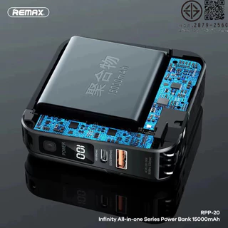 Remax RPP-20 15000mAh แบตสำรอง W1501 ของแท้ รับประกันฟรีสติกเกอร์ปลั๊กและแบตพร้อมสายชาร์จในตัวเดียว