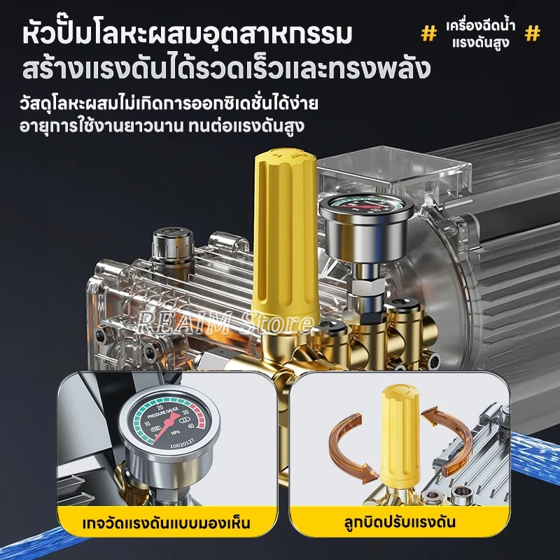 REAIM เครื่องฉีดน้ำแรงดันสูง ปรับแรงดันน้ำได้ มีโรลม้วนสายในตัว ปืนฉีดน้ำ35cm(ยาว) ระดับอุตสาหกรรม - รูปที่ 2