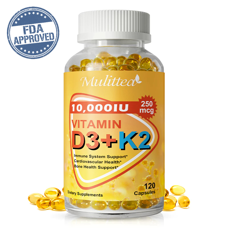 【พร้อมส่ง】Mulittea D3+K2 10,000 IU ตัวช่วยกระดูกแข็งแรง หัวใจดี 120 เม็ด | วิตามินดีสูง ดูดซึมไว ไม่ทำให้แคลเซียมเกาะหลอ
