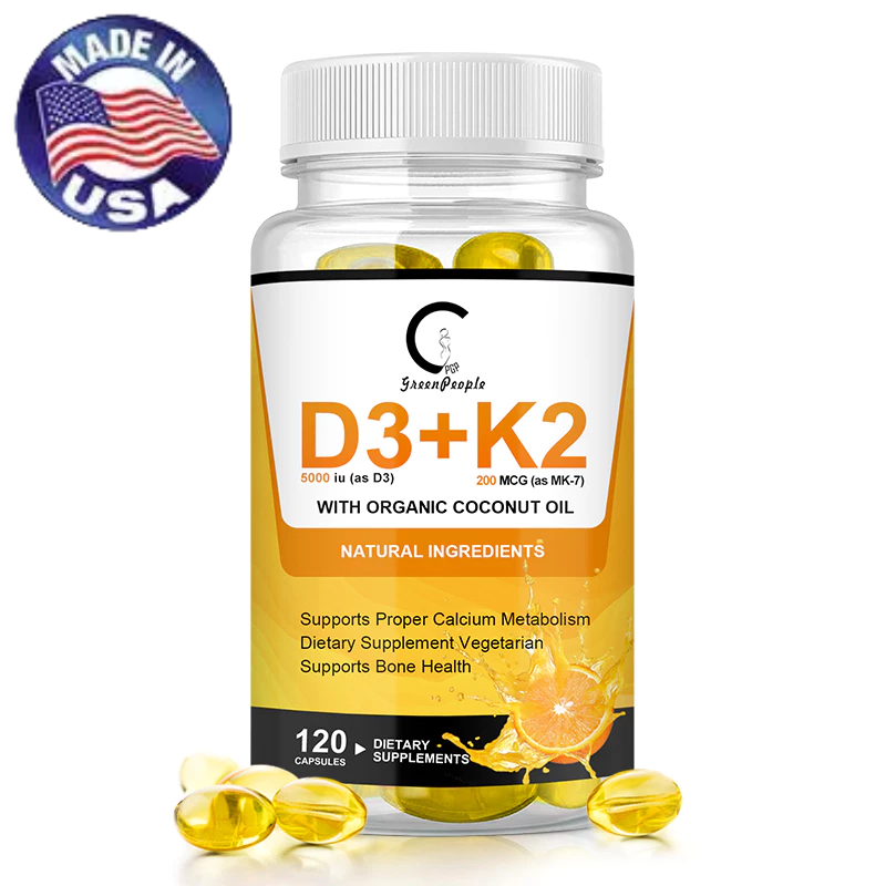 D3+K2 120 CPS,5000 IU วิตามิน D3 และ 200 mcg วิตามิน K2,กล้ามเนื้อ,Heart Health Support,immmune,Calcium Absorption