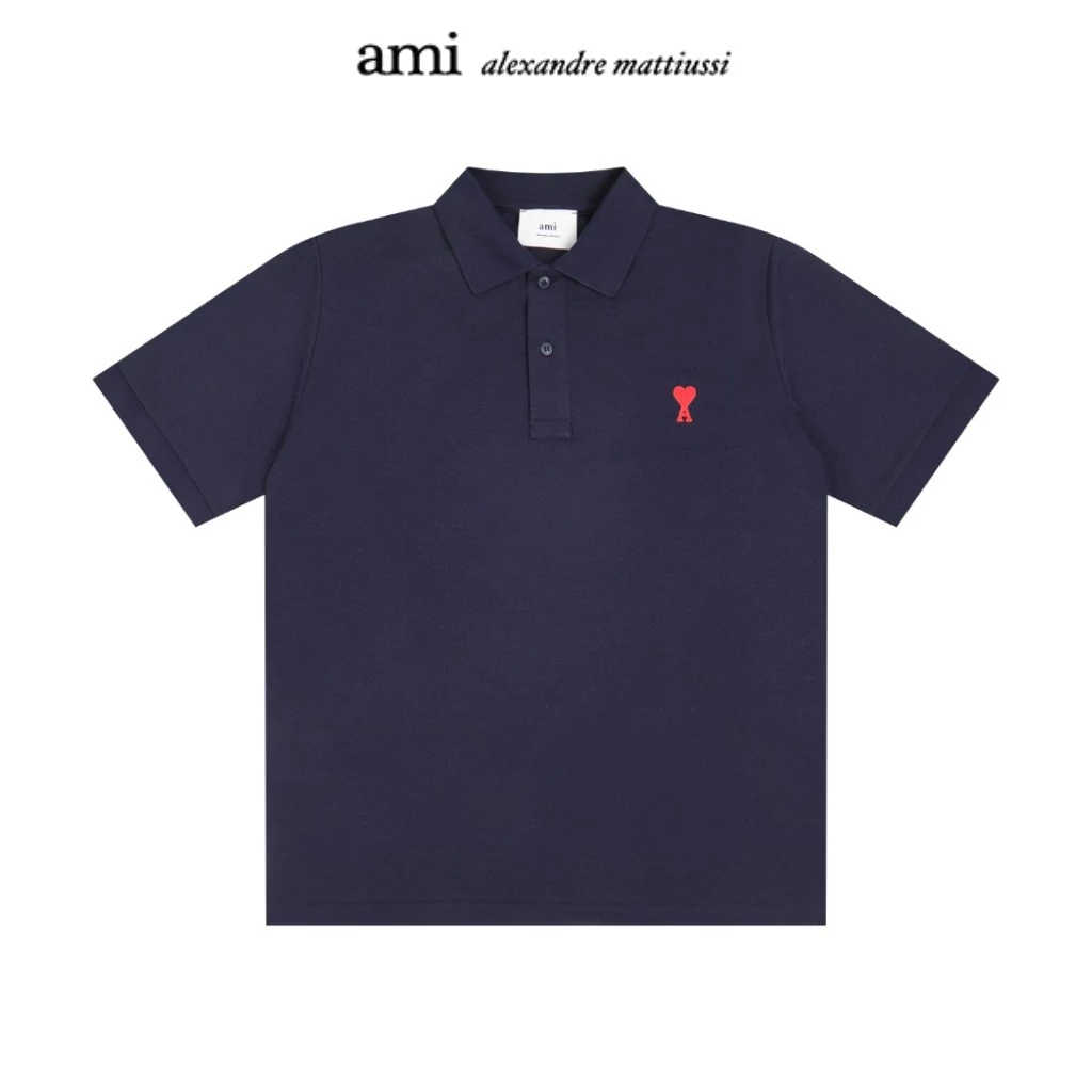 AMI Paris เสื้อ Ami Paris De Coeur Cotton Polo Shirt เสื้อโปโลปกตั้งปักลายหัวใจ