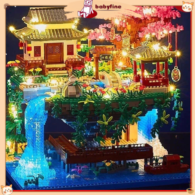บล็อกตัวต่อเลโก้ นาโน ดอกไม้ บ้านต้นไม้พีช Taohuatan Guang Hangong ของขวัญสำหรับสาวๆ
