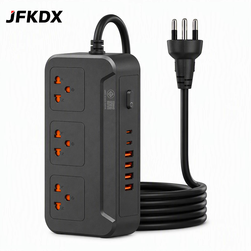 JFKDX ปลั๊กไฟ 9 รู กำลังไฟ 2300w สายไฟ 2 ม. พร้อม 4USB พอร์ตชาร์จ 2Type-C พร้อมสวิตช์ ปลอดภัยในการใช้งาน