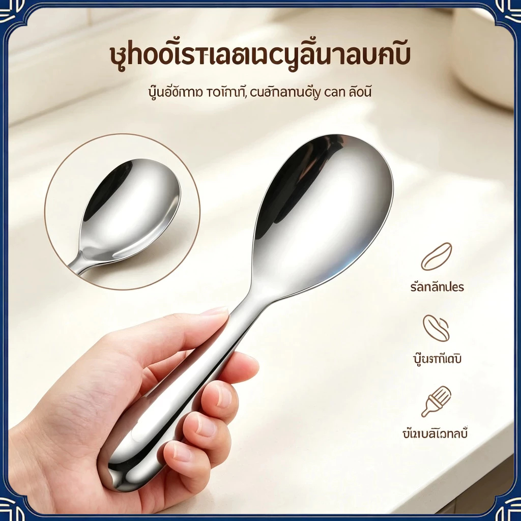 ช้อนตักข้าวสแตนเลสหนา ไม่ติดข้าว เหมาะใช้กับหม้อหุงข้าว สำหรับใช้ในครัวเรือน