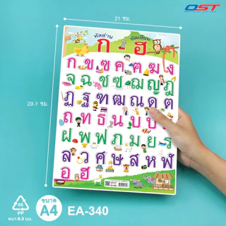 แผ่นความรู้พลาสติก ขนาด A4 (แบบหัดอ่าน ก ไก่-ฮ นกฮูก , แบบหัดอ่านสระ-วรรณยุกต์ไทย) หนา 0.3 มม.