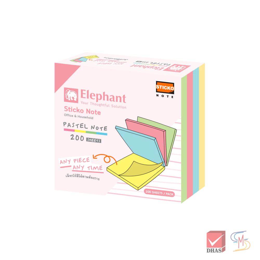 Elephant ตราช้าง กระดาษโน๊ต กระดาษโน๊ตกาวในตัว พาสเทล 3x3 นิ้ว จำนวน 1 ชิ้น