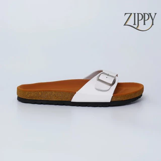 ZIPPY รองเท้าแตะวินเทจ รุ่น Madrid พื้นน้ำตาล สายเข็มขัดสีขาว ปรับสายได้ สไตล์ไบเก้น นุ่มเบาใส่สบาย