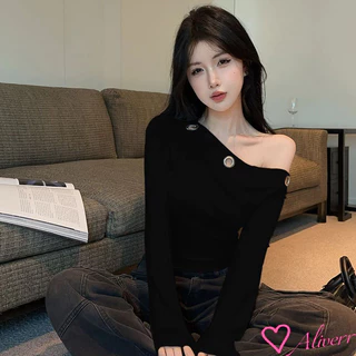 เสื้อยืดแขนยาวปิดไหล่ผู้หญิงเสื้อ Bottoming เอวด้านบนหดสาวร้อน LIVE
