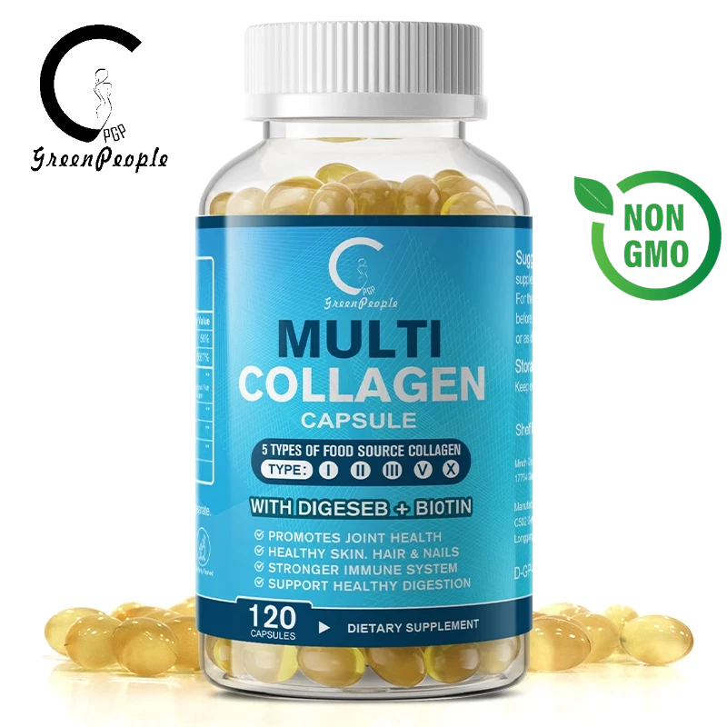 GPGP Multi-Collagen 120pcs,Collagen Types I, II, III, V, & X,Vitamin C,Vitamin E,Hyaluronic Acid,skin, hair, and nail