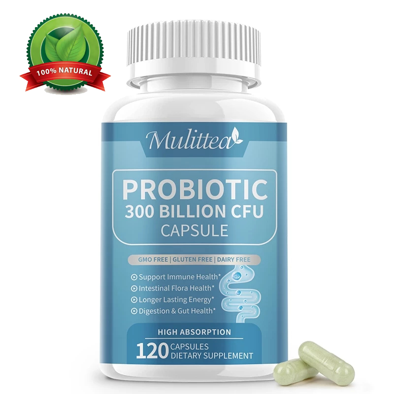 Mulittea Probiotic Hard Capsules 300Billion CFU โปรไบโอติก เสริมภูมิคุ้มกัน ระบบย่อยอาหาร ลำไส้ ให้พลังงานยาวนาน 120เม็ด