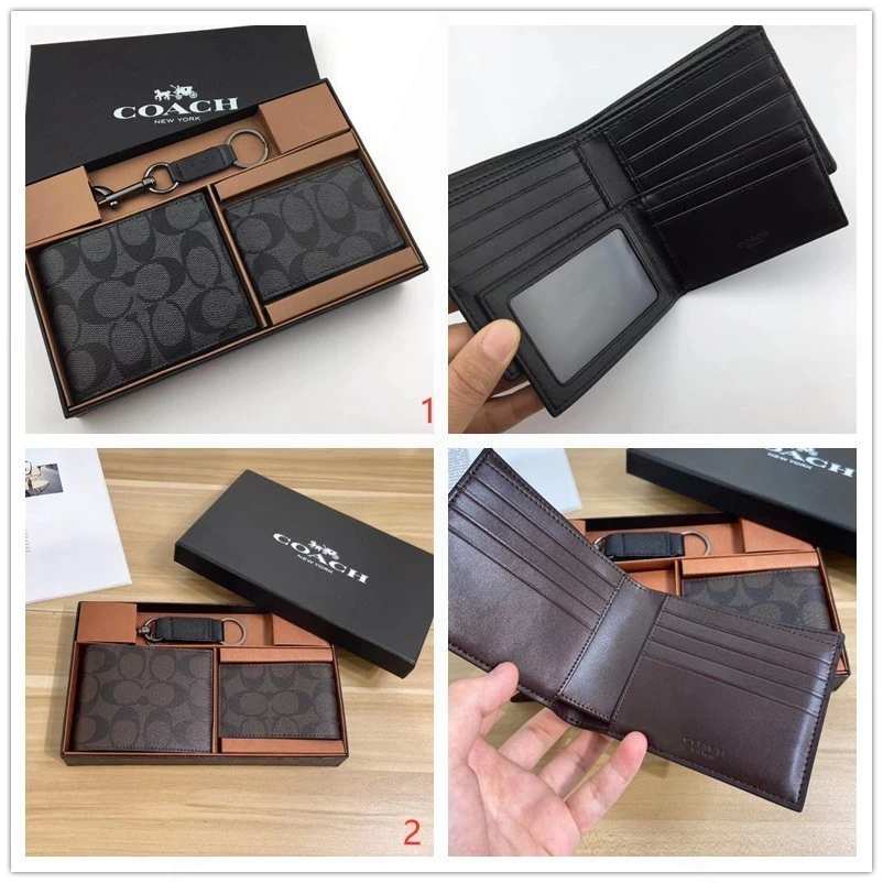 3 In 1 Wallet 74993 ผู้ชาย กระเป๋าสตางค์ กระเป๋าเงินใบสั้น พับครึ่ง สไตล์คลาสสิก หนังแท้ U14R35E8