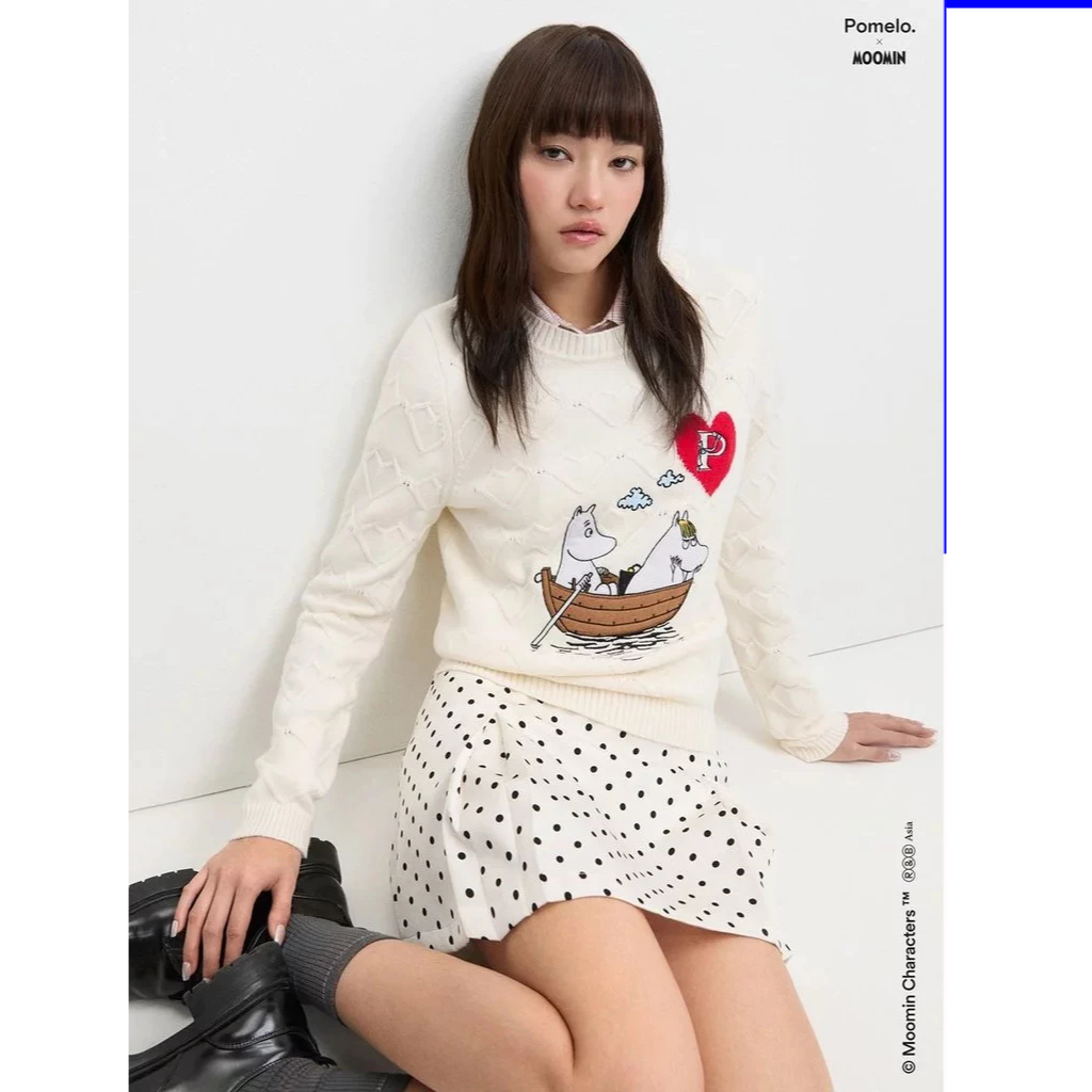 [Pomelo] Pomelo. x Moomin เสื้อสเวตเตอร์ลายหัวใจ / Pomelo. x Moomin Sweater - Off