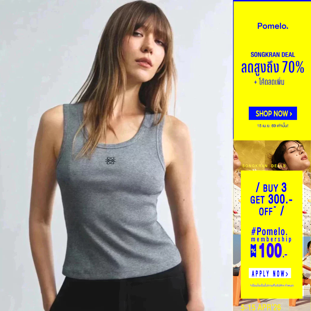 [Pomelo] เสื้อแขนกุดผ้าถักปักลายโลโก้ / Ribbed Logo Tank Top