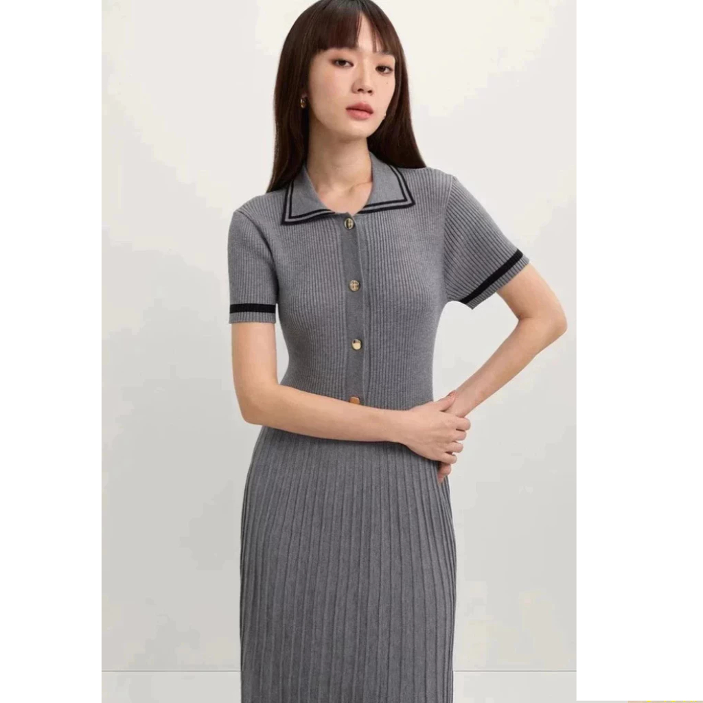 [Pomelo] เดรสคอปกโปโลกระโปรงพลีท / Pleated Polo Dress