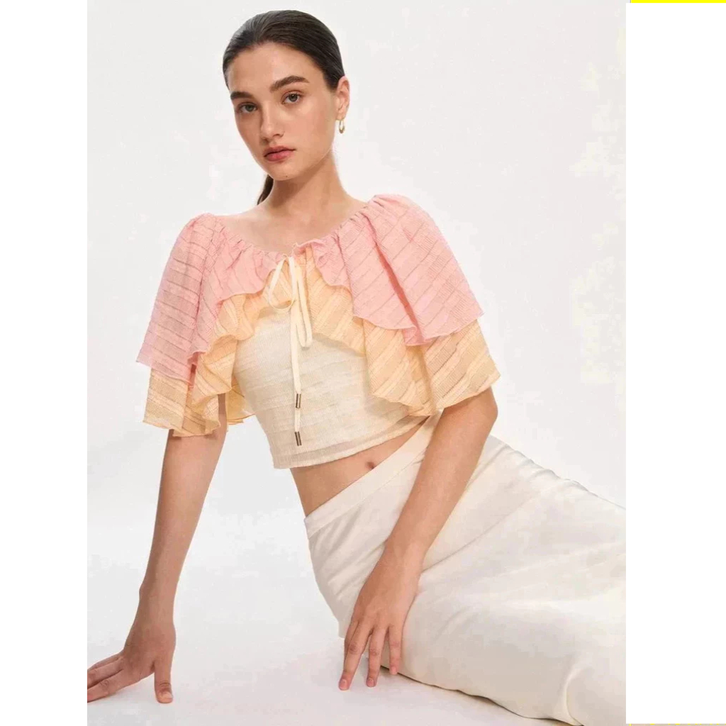 [Pomelo] Pomelo. x Janesuda เสื้อครอปลายทางแต่งระบาย / Pomelo. x Janesuda Ruffle Crop Top