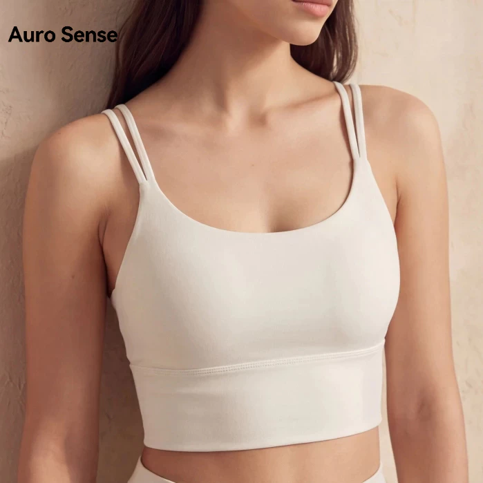 Auro Sense สปอร์ตบรา สายสะพายไหล่แบบบาง แผ่นรองหน้าอกแบบชิ้นเดียว กันกระแทก แห้งเร็ว หลังสวย