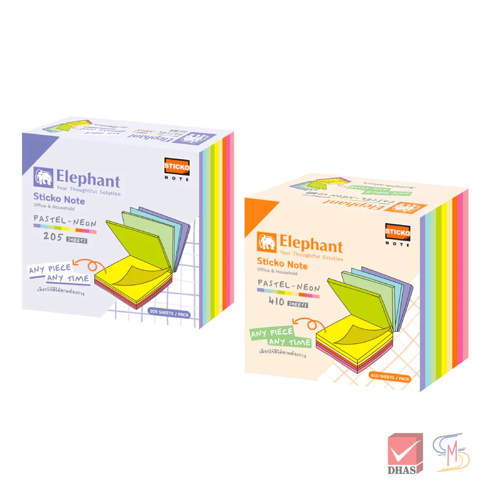 Elephant ตราช้าง กระดาษโน๊ต กระดาษโน๊ตกาวในตัว พาสเทล นีออน 3x3 นิ้ว จำนวน 1 ชิ้น