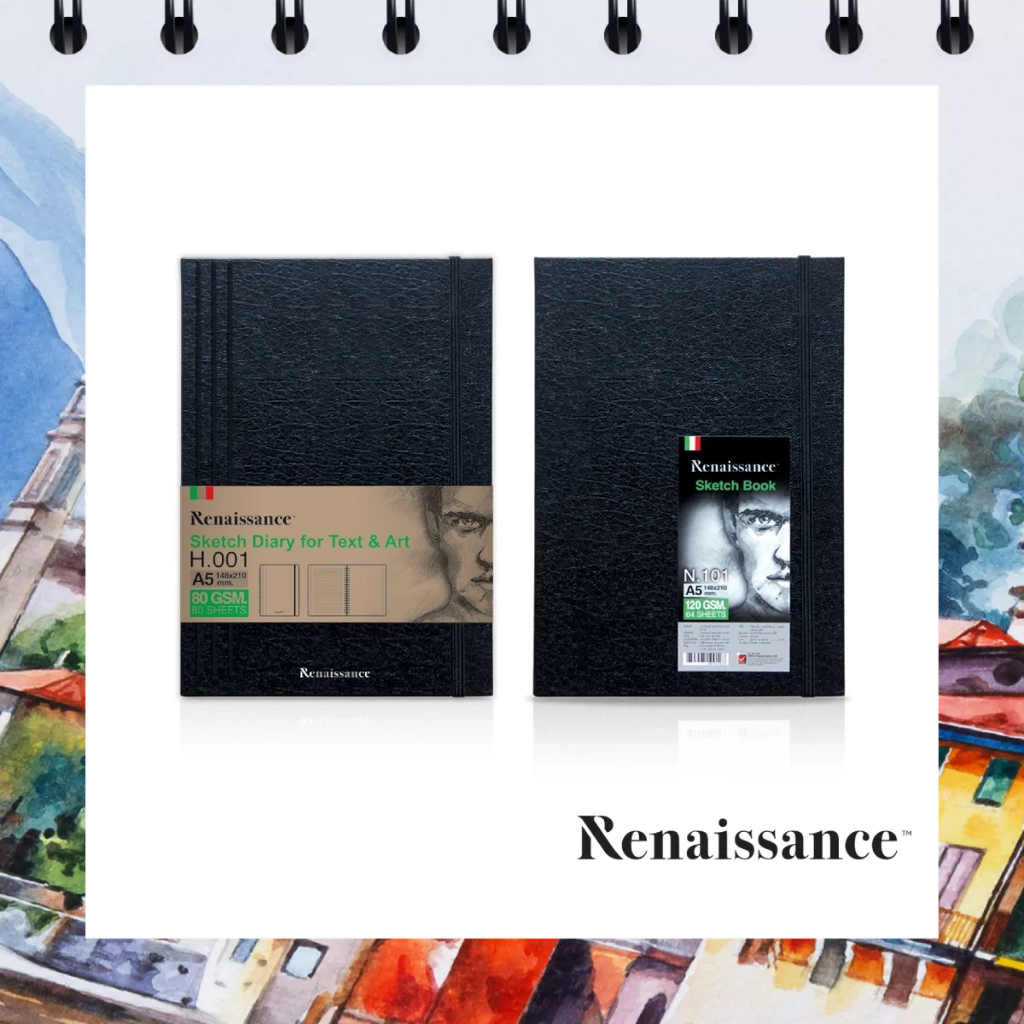 เรนาซองซ์ สมุดวาดเขียน สมุดสเก็ตช์ ซีรี่สมุดปกดำ รุ่น TEX & ART H-001 และ N-101 21 x 14.8 cm (A5) จำ