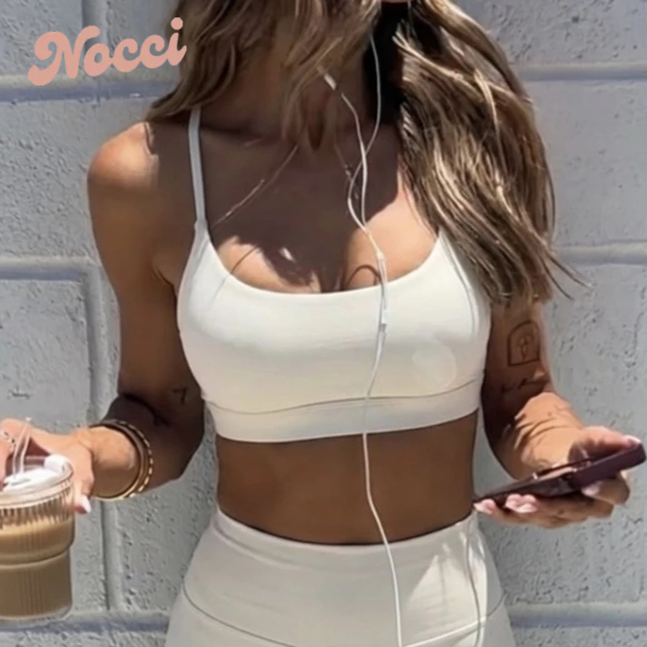 Nocci สปอร์ตบราผู้หญิง ผ้ายืดสูง แห้งไว แผ่นรองในตัว สายเปิดหลัง เหมาะสำหรับ โยคะ พิลาทิส ออกกำลังกายเบา