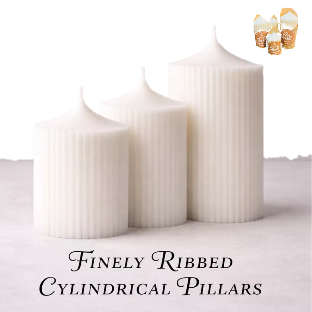 [KC Premium] ชุดเทียนไร้กลิ่น Unscented Pillar Candle Set (Finely Ribbed) Long Burning Soy Wax Blend