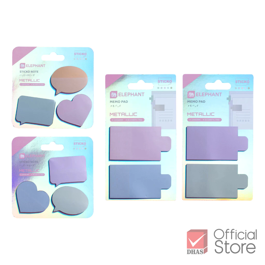 Elephant กระดาษโน๊ต กระดาษโน้ตกาวในตัว สีเมทัลลิก คละสี จำนวน 1 ชิ้น