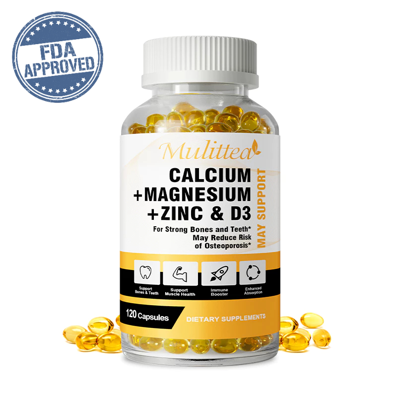 Mulittea 120 เม็ด calcium  magnesium zincแคปซูลแคลเซียม + แมกนีเซียม + สังกะสี + วิตามินดี 3 เพื่อกระดูกและฟันที่แข็งแรง