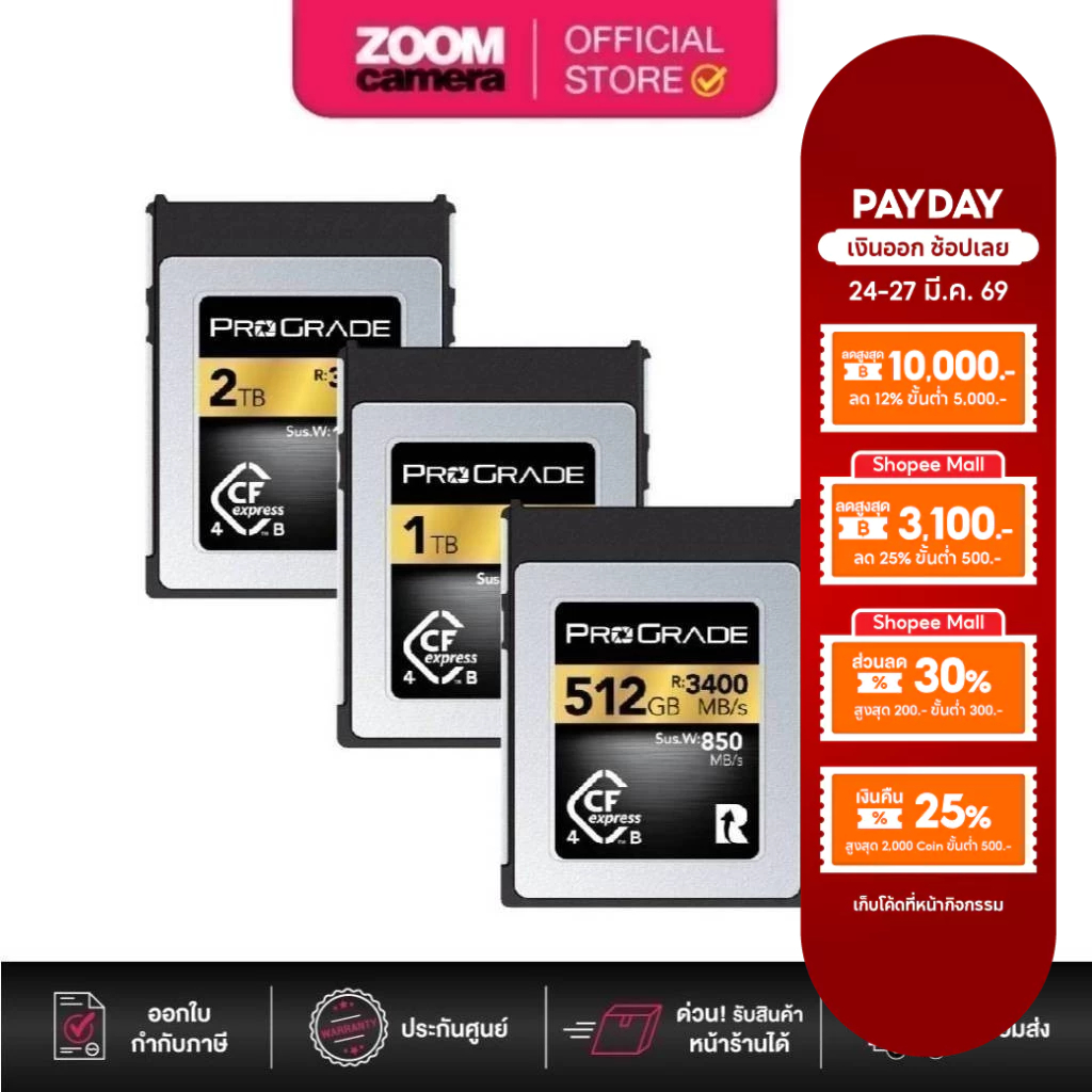 ProGrade Digital CFexpress 4.0 Type B Gold Memory Card 512GB/1TB/2TB (ประกันศูนย์)