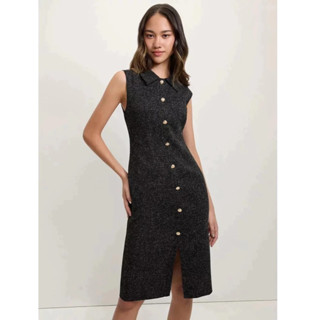 [Pomelo] เดรสผ้าทวีตผ่าหน้า / Tweed Front Slit Dress