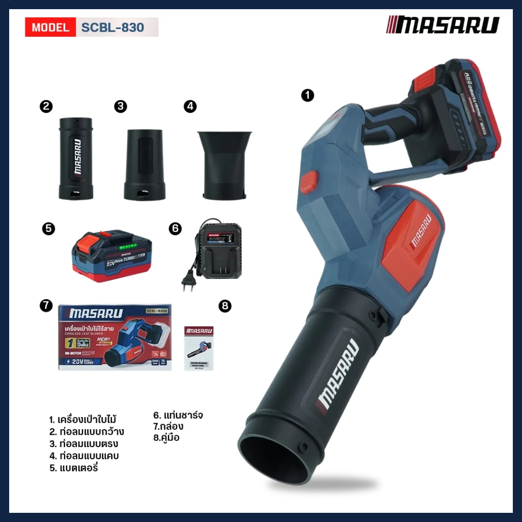 Masaru เครื่องเป่าลมเจท เครื่องเป่าลมไร้สาย SCBL-830 เครื่องเป่าใบไม้ ความเร็ว ประกัน 1 ปี