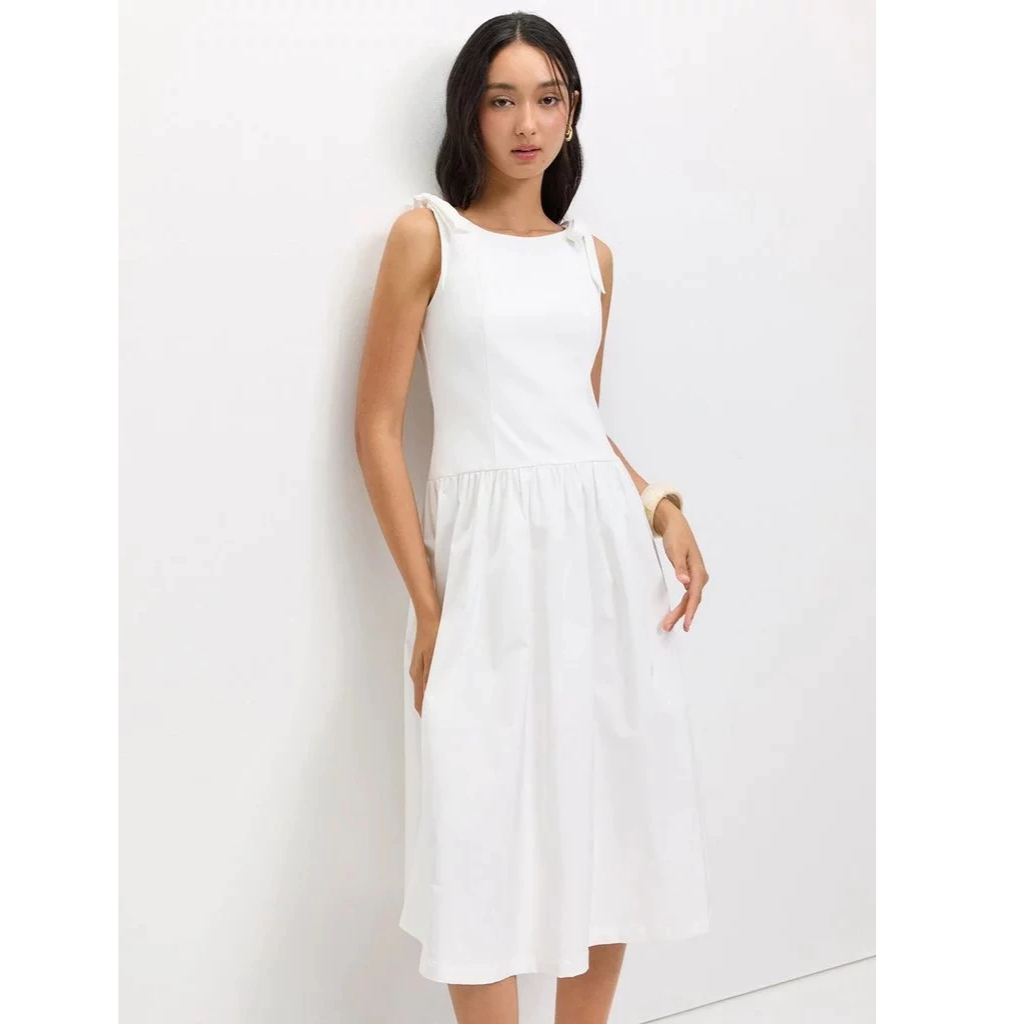 [Pomelo] เดรสผูกโบว์ที่ไหล่ - สี Off / Tie Shoulder Dress - Off