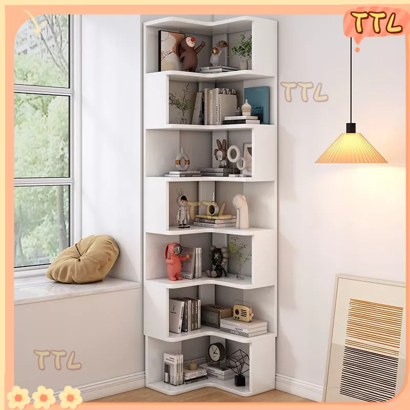 「TTL」 ชั้นวางหนังสือมุมไม้เนื้อแข็ง ชั้นวางพื้น ตู้มุม ตู้เก็บของมุม ตู้เก็บของมุม อพาร์ทเมนต์ขนาดเล็ก ห้องนั่งเล่น ชั้น