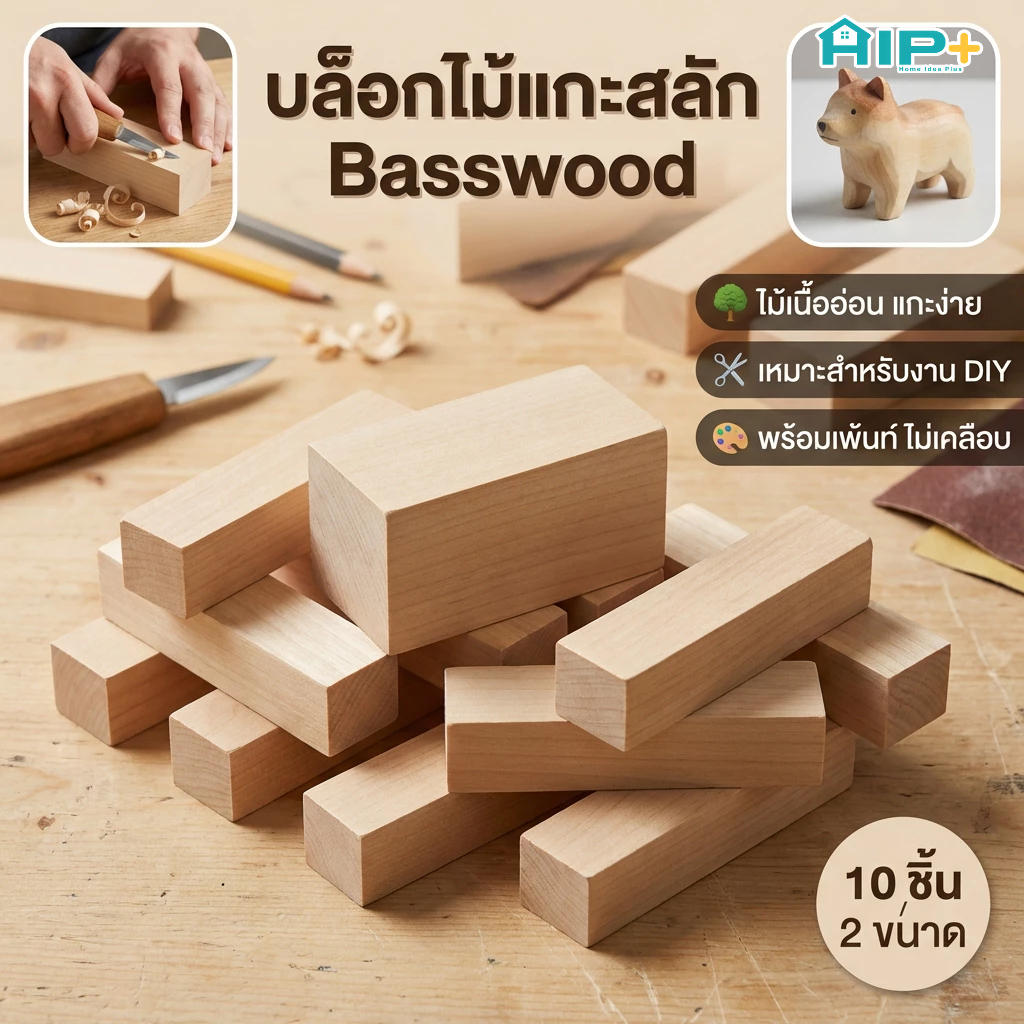 10 ชิ้น บล็อกไม้แกะสลัก ไม้เบสวูดสำหรับแกะสลัก Basswood ไม้เนื้ออ่อน งานฝีมือ แบบไม่เคลือบ 2 ขนาด พกพาง่าย