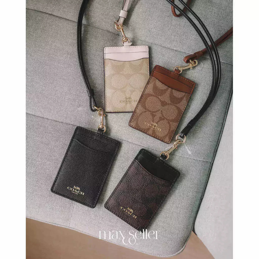ID LANYARD-F63274 ที่ใส่บัตรพนักงาน นักศึกษา คล้องคอ สายหนังถอดได้ มีช่องโปร่งใสและช่องการ์ดด้านหลัง