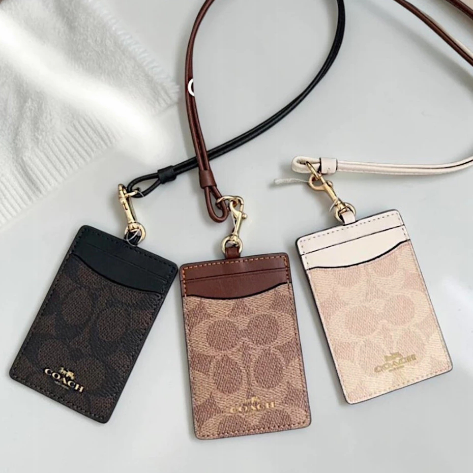 ID LANYARD-F63274 ที่ใส่บัตรพนักงาน นักศึกษา คล้องคอ สายหนังถอดได้ มีช่องโปร่งใสและช่องการ์ดด้านหลัง