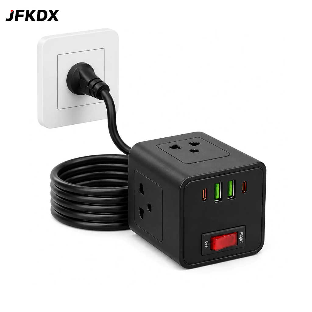 JFKDX ปลั๊กพ่วง 7 ช่อง 2300W สายยาว 2M พร้อม USB 2 Type-C 2 ชาร์จเร็ว ปลอดภัย