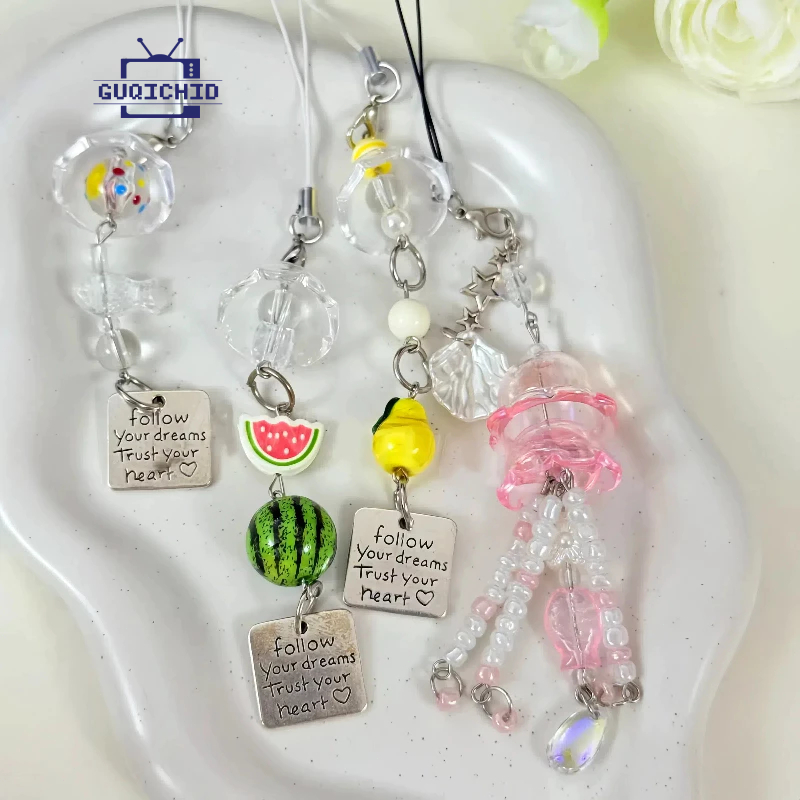 Y2k แมงกะพรุนโซ่โทรศัพท์ Fairy ลูกปัดหวานโทรศัพท์มือถือ Lanyard พวงกุญแจสาวความงามโทรศัพท์ Charm Anti-LostCcd เชือกคล้อง