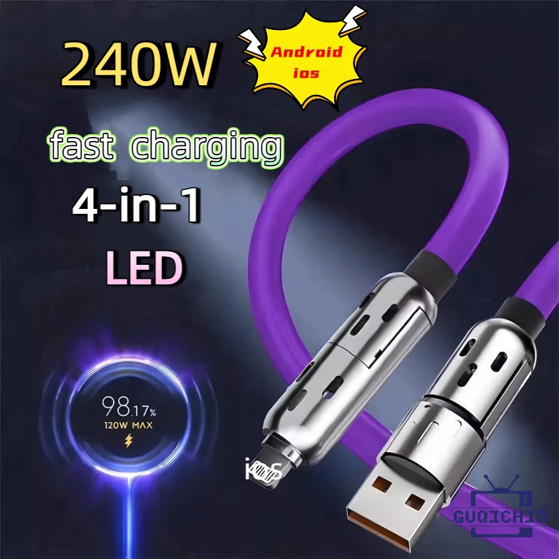 สายชาร์จเร็ว 240W สายชาร์จเร็ว Type-C 4 in 1 USB Display RGB Image