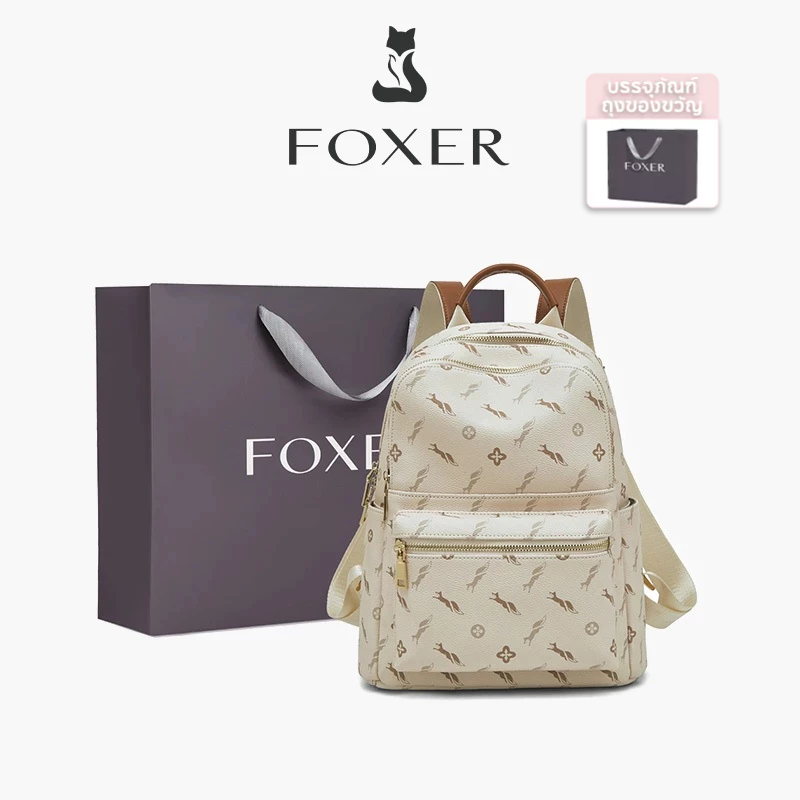 FOXER กระเป๋าเป้ผู้หญิง ลายพิมพ์คลาสสิก หนังคุณภาพสูง ใช้ได้ทั้งวัยเรียนและวัยทำ